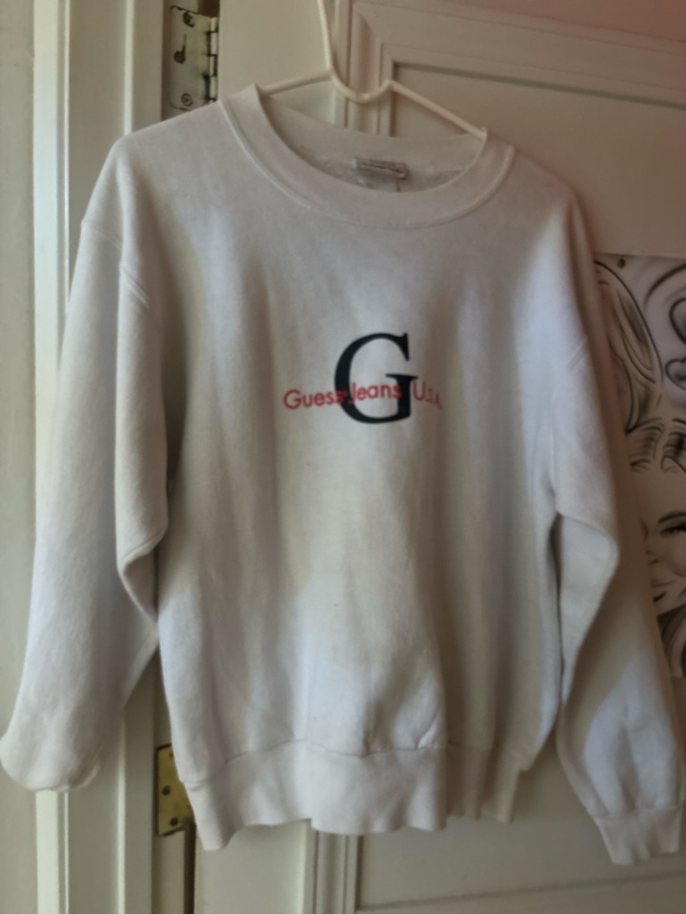 Guess White Crewneck Sweatshirt with Navy Logo Accent